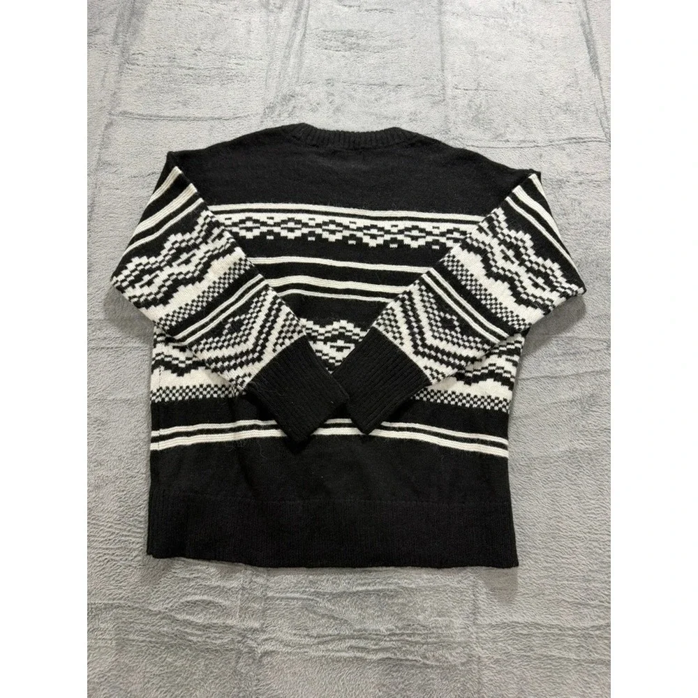 Old Navy‎ Womens Black White Fair Isle Go-Recycled Crewneck Sweater Large Nordic